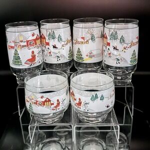 (6) Vintage Sango Silent Night Drinking  Glasses Tumblers Christmas Holiday Snow